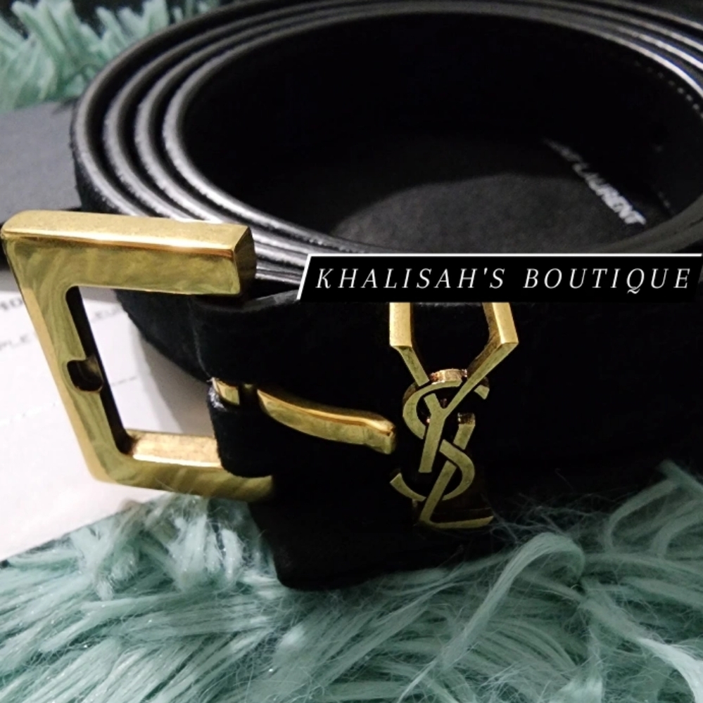 BNIB! Rare! AUTHENTIC Saint Laurent YSL Monogram Suede Belt SIZE 80 MSRP $695 - Picture 11 of 16